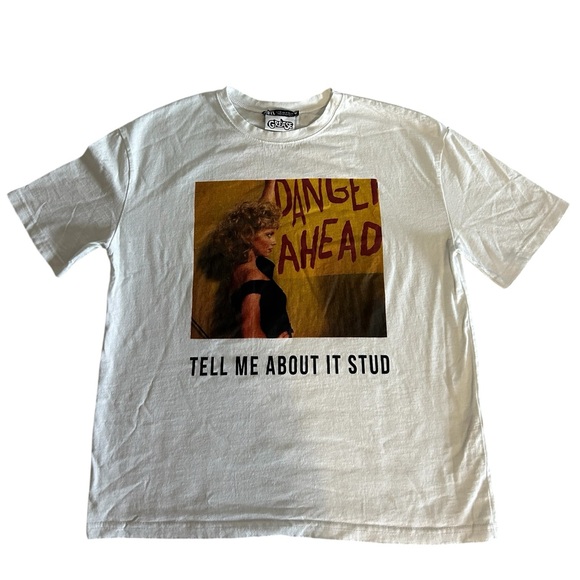 Zara Grease Olivia Newton John “Tell me about it Stud” Tee Shirt White Medium - Picture 2 of 10